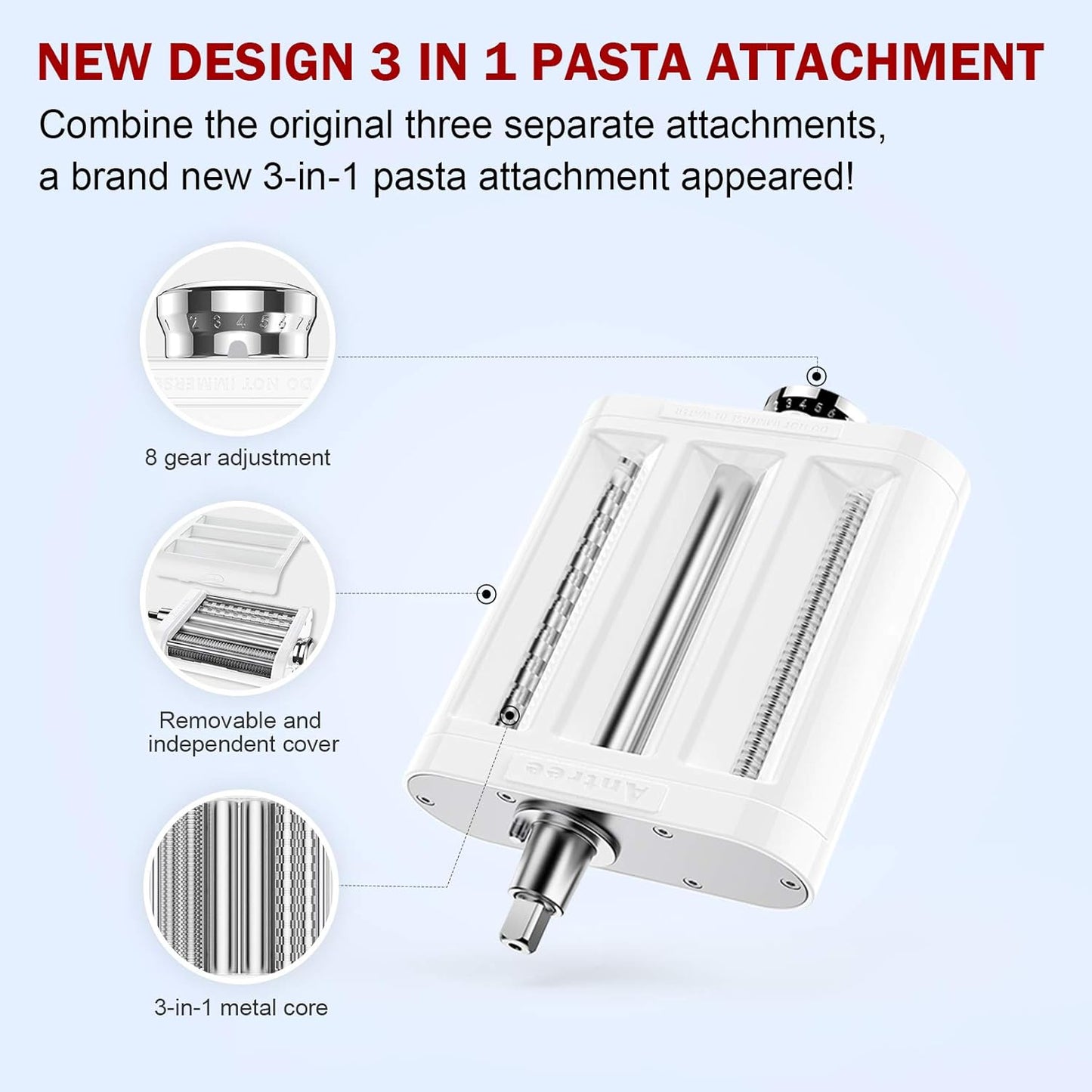 3 in 1 Pasta Roller, 3 in 1 Roller & Cutters Attachment Set