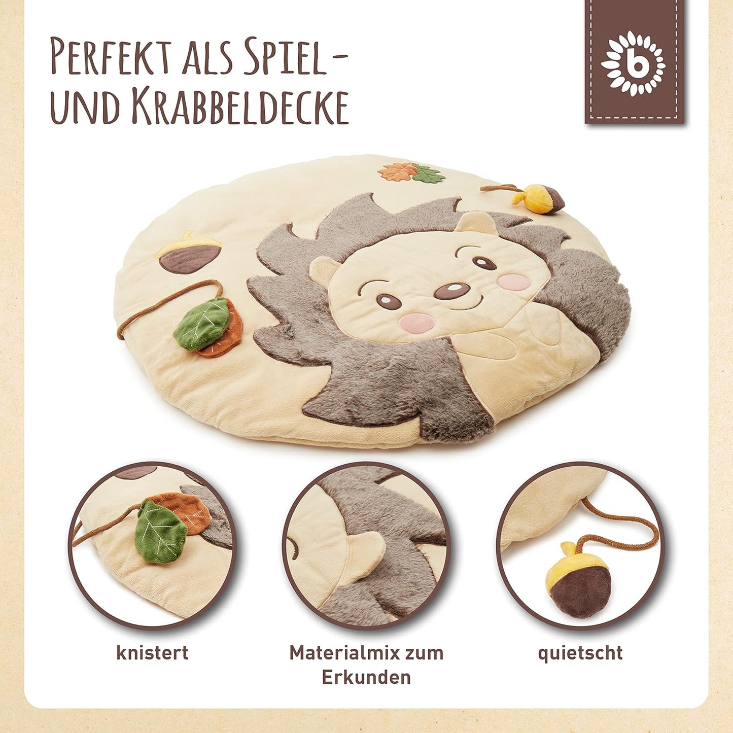 Baby Krabbeldecke mit Igel Motiv (70 cm), Braun