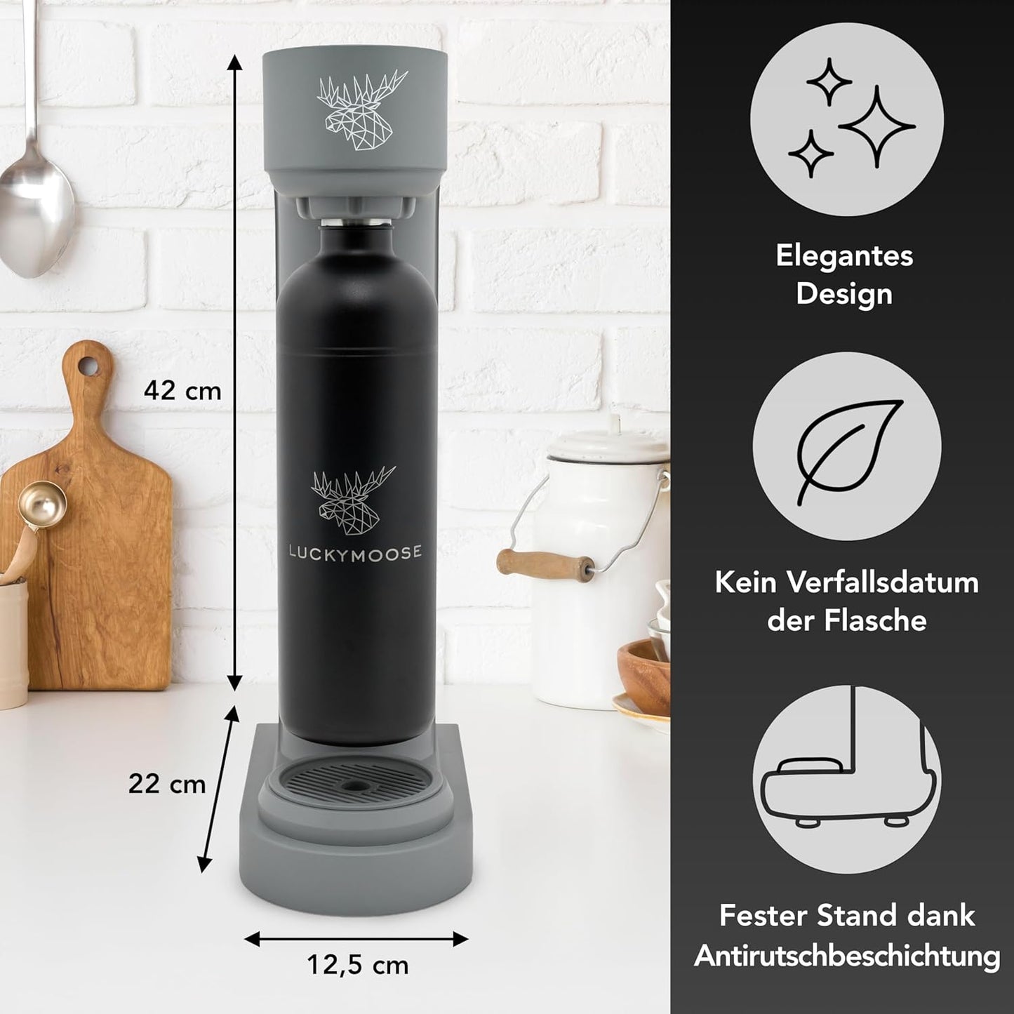 Infinity Wassersprudler mit 2 Edelstahlflaschen, Grau - 2x Schwarz