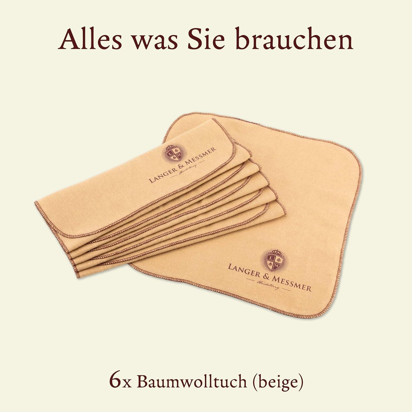 6er-Set Poliertücher für Glattleder, 6er Set Beige