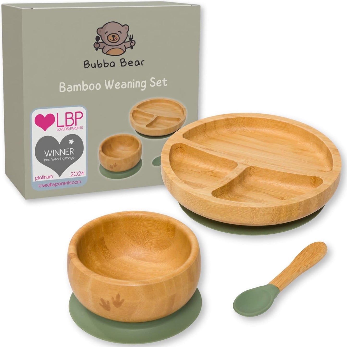 Baby Fütterungsset mit Saugnapf-Schüsseln und Löffel, Grün