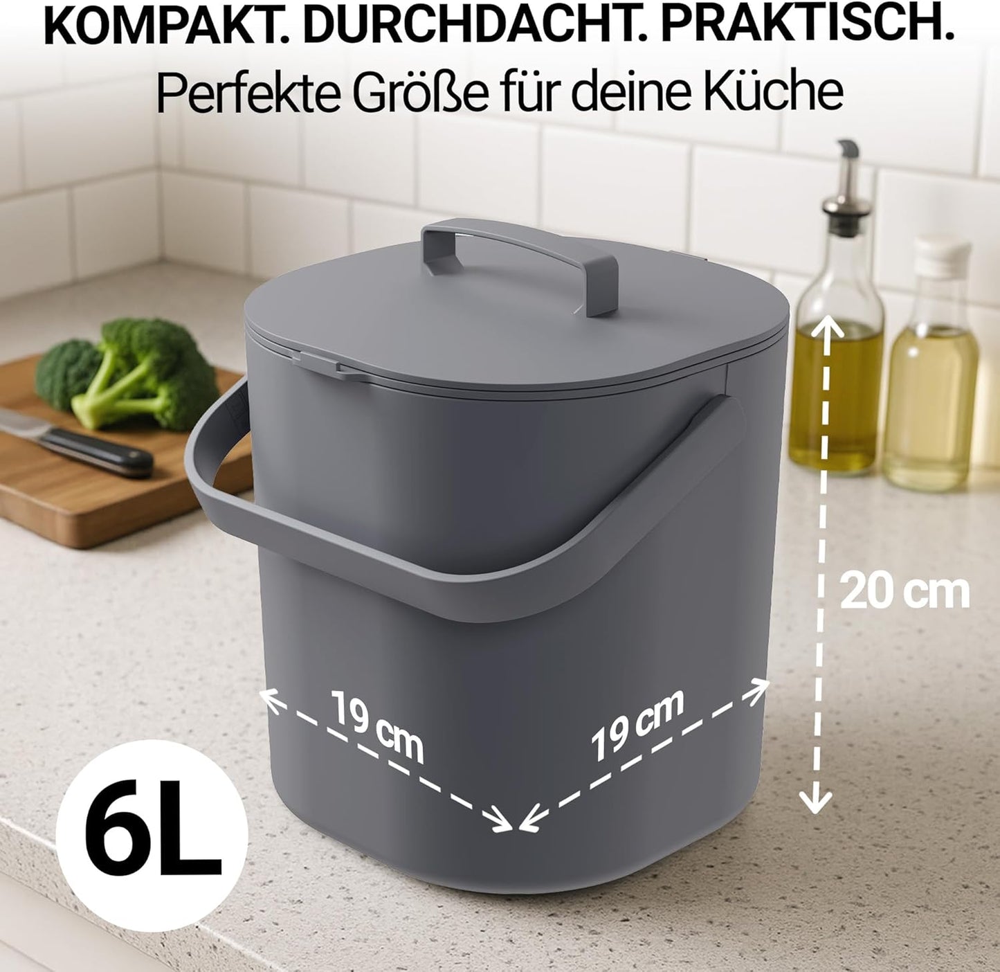 Komposteimer mit Deckel & Innensieb, Grau 6L