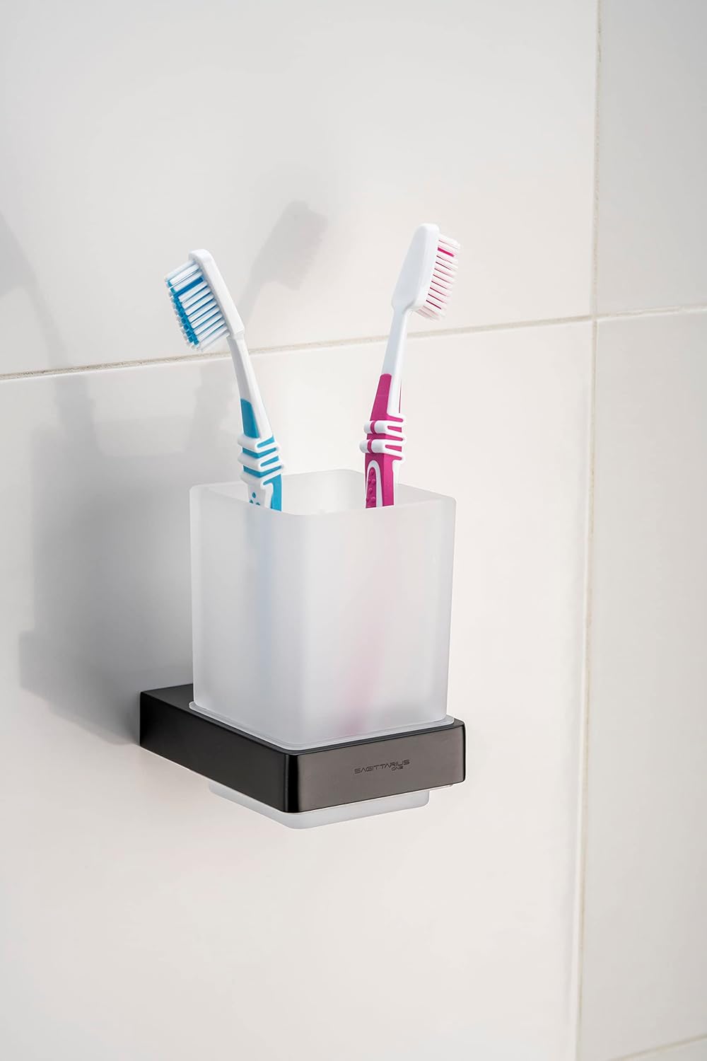 Design Zahnputzbecherhalter mit Glas, Schwarz