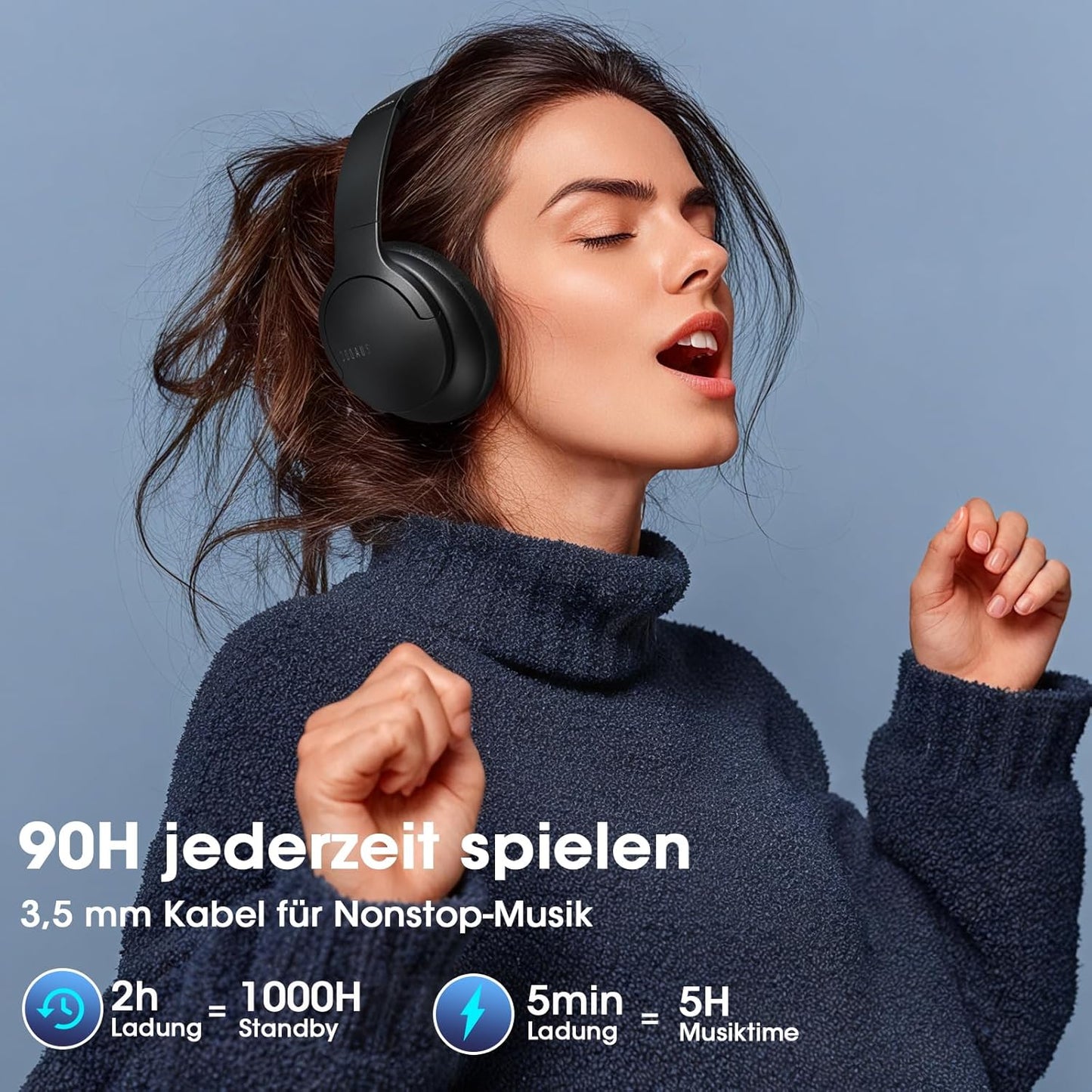 Kabellose Over-Ear Bluetooth-Kopfhörer, Schwarz