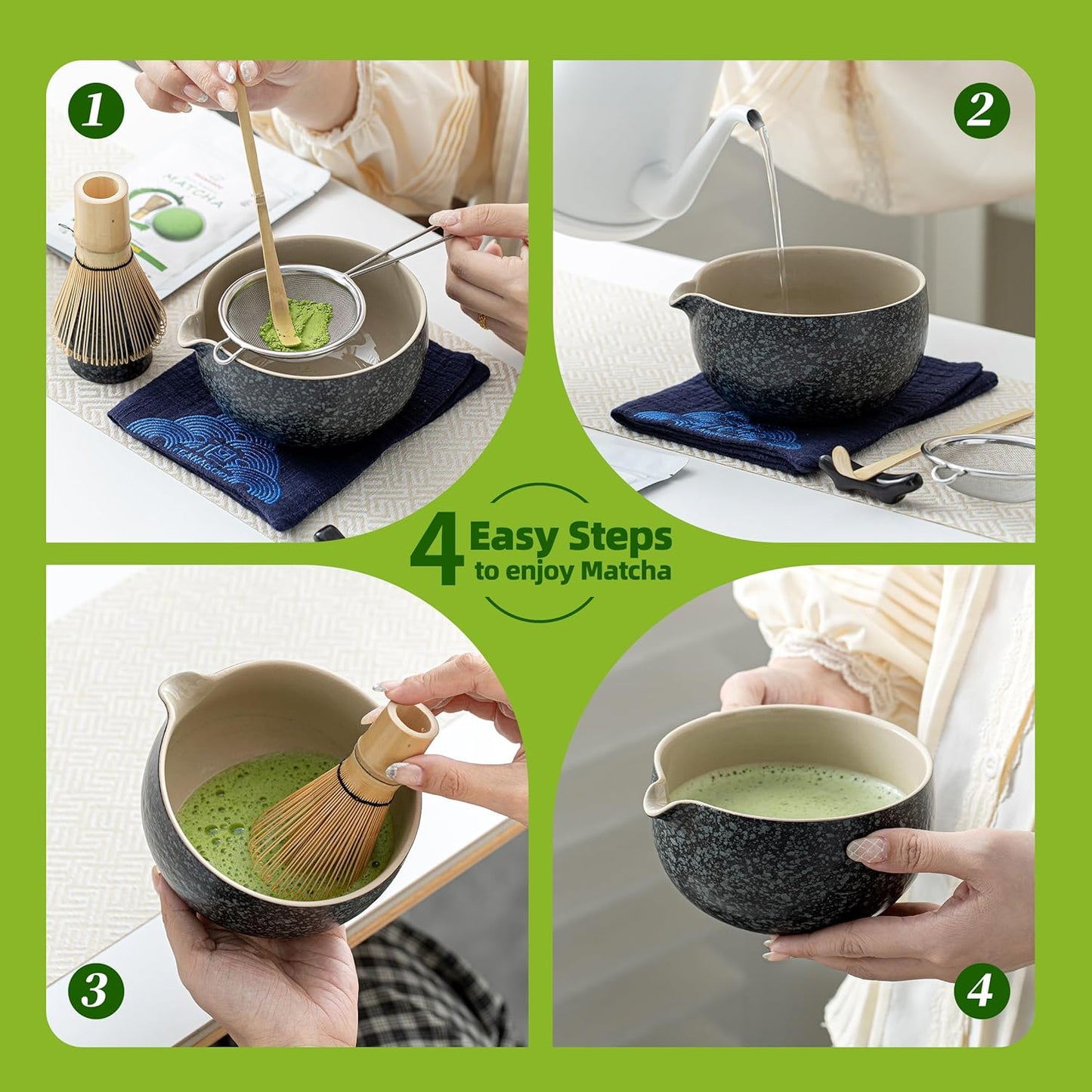 Matcha-Tee Set N17, 7Stück/Set, Schüssel mit Ausgiesser| Rocky-schwarz/Grau