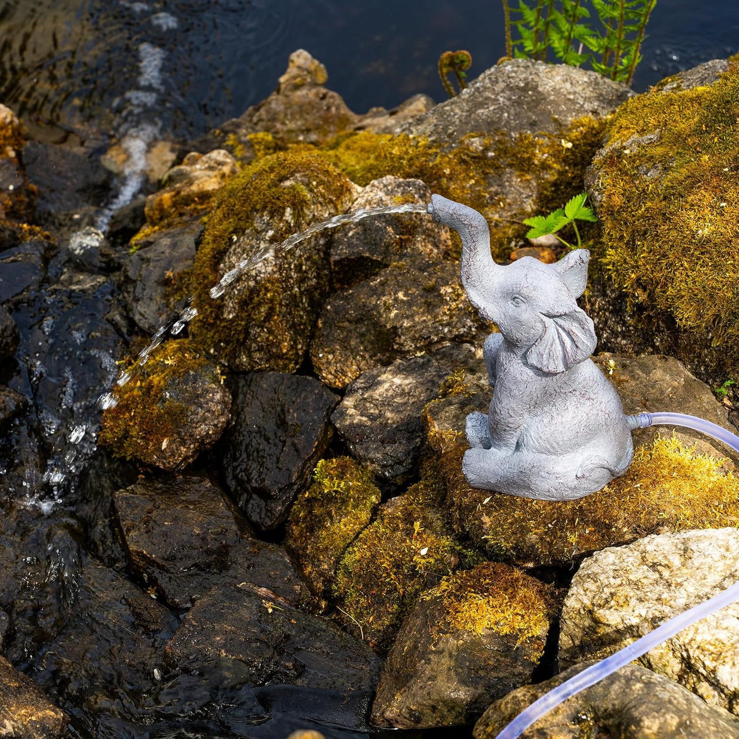 Solar Wasserspeier Set: Sitzender Elefant Lumi