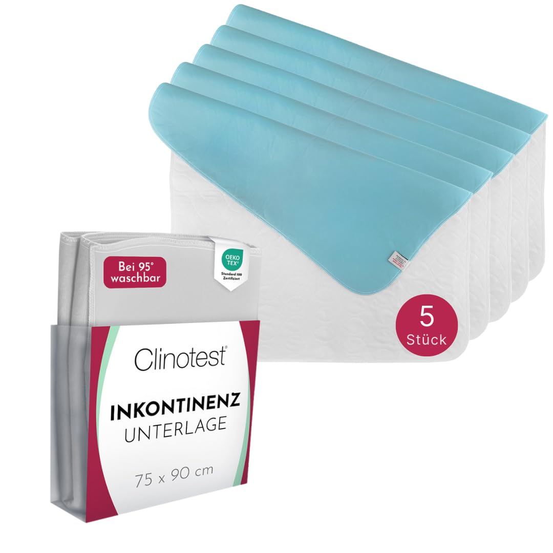 5er-Set Inkontinenzunterlagen, wasserdicht & atmungsaktiv, Weiss/Blau 5er Set - 75x90 cm