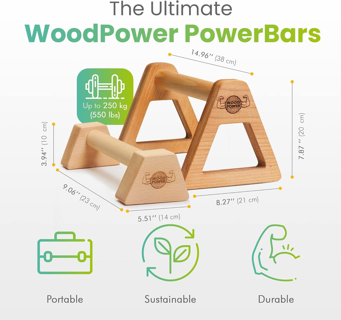 PowerBars Holz-Parallettes, XL + XS, Classic