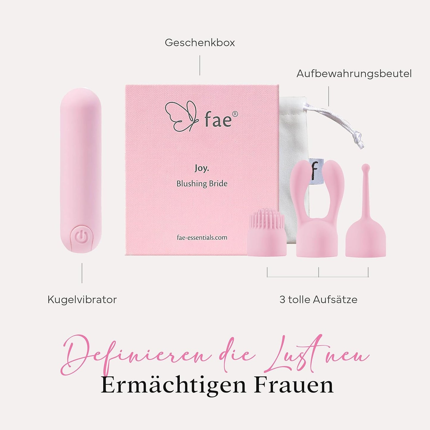 Mini-Vibrator mit 10 Modi & 3 Aufsätzen, Blushing Bride