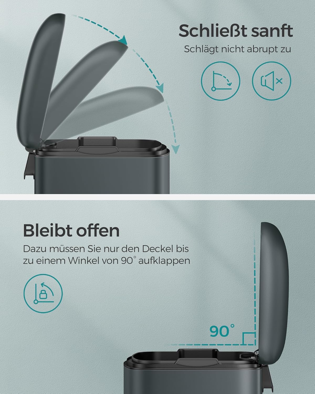 Mülleimer LTB01GS mit Soft-Close-Deckel, Anthrazit