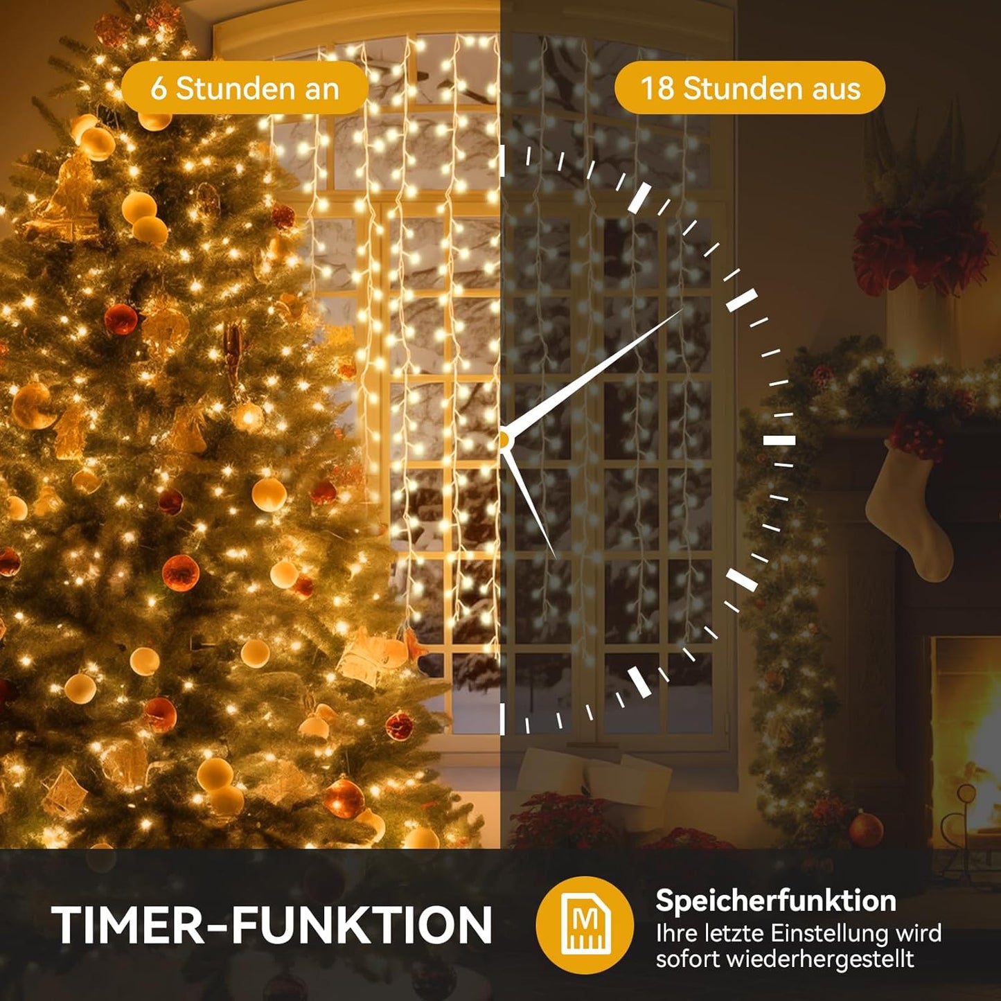 Lichterkette mit Timer, Warmweiss(transparent) / 10M/100LED