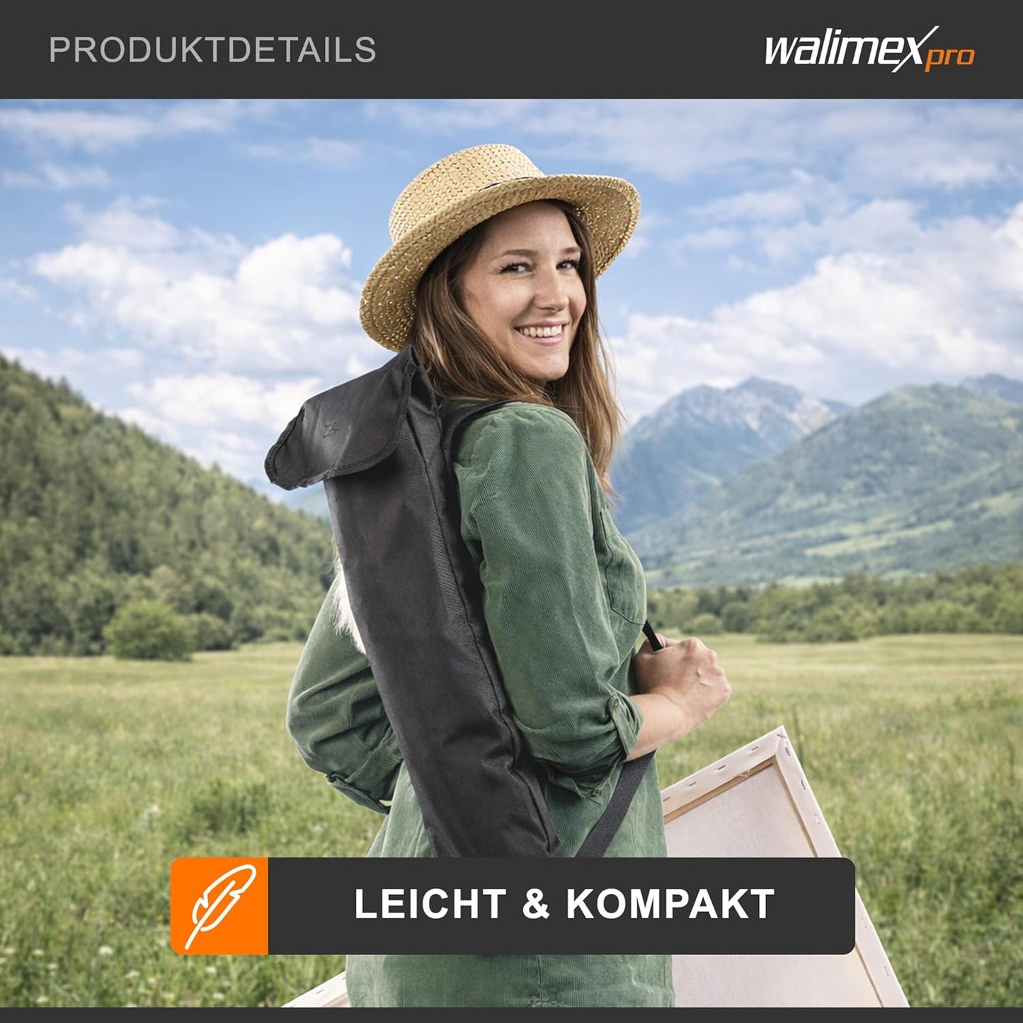 Leinwandstaffelei aus Aluminium (50-165 cm) inkl. Tasche, schwarz L (max 165 cm), Single