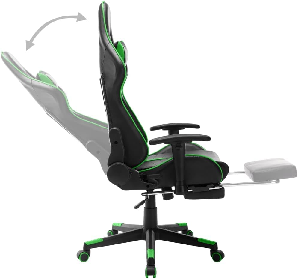 Gaming Stuhl mit Fussstütze und Höhenverstellung, Schwarz und Grün
