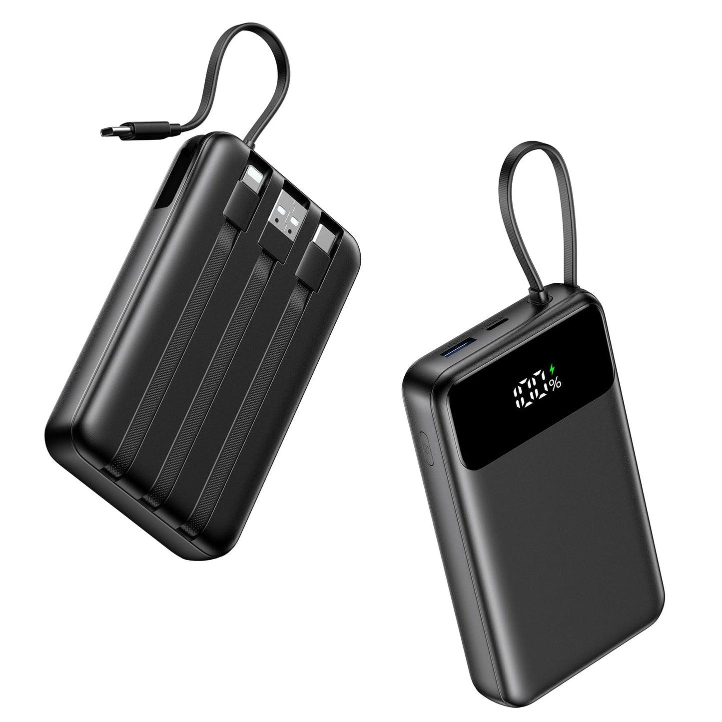 Powerbank mit 4 Kabeln & Schnellladen, Schwarz