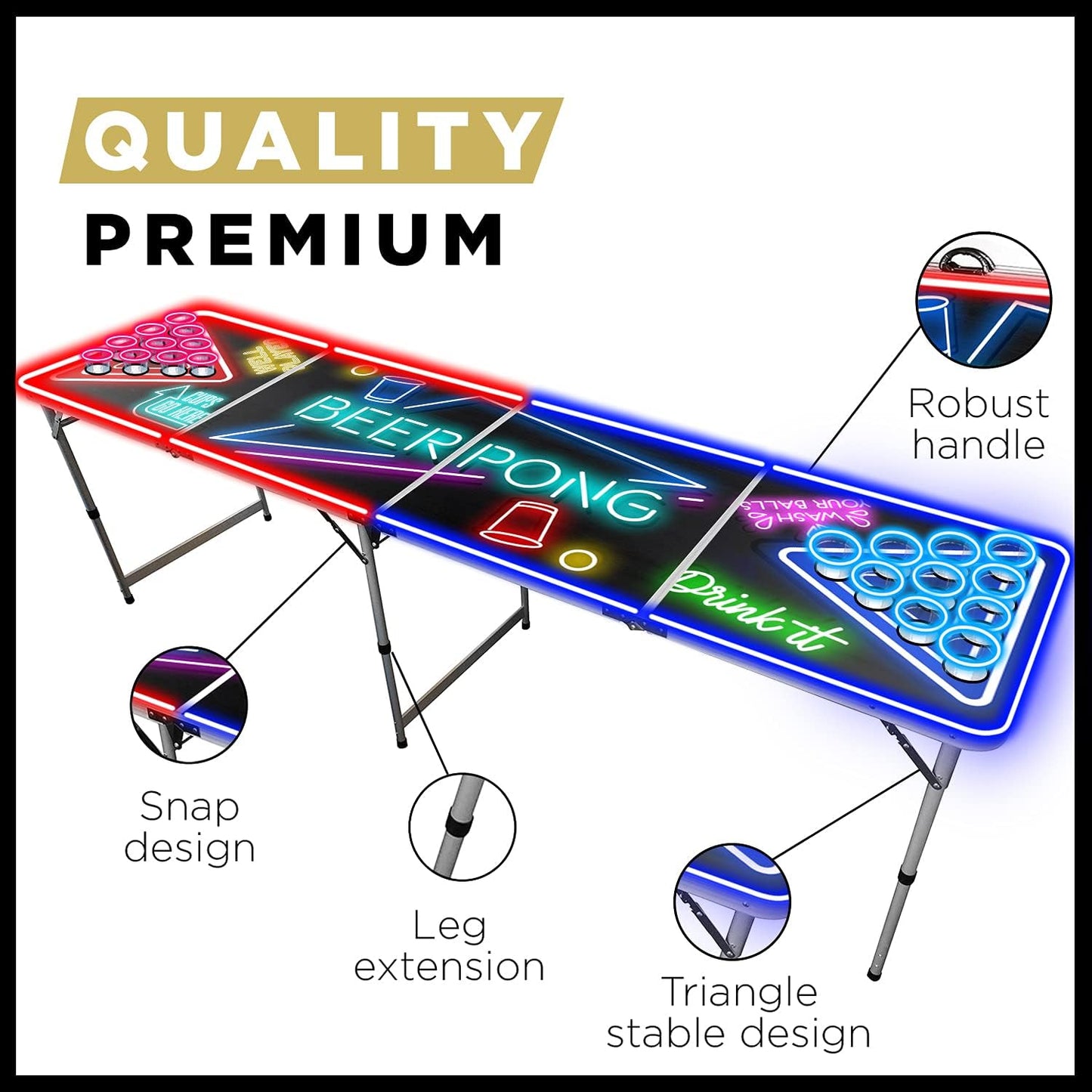 Beer Pong Komplettset mit Leucht-Accessoires, Tisch + Light Kit