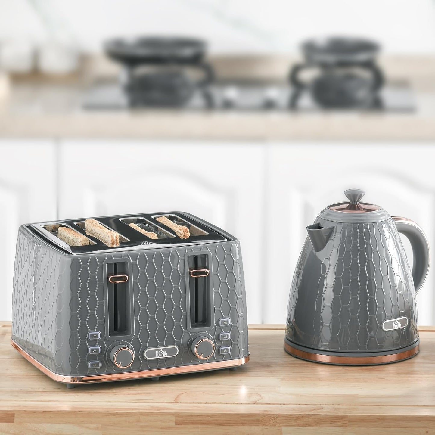 Frühstücksset mit Wasserkocher und Toaster, Grau
