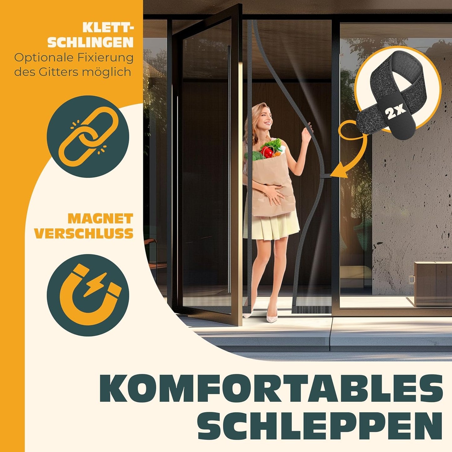 Magnetischer Fliegengitter Türvorhang, 90 x 210 cm Anthrazit