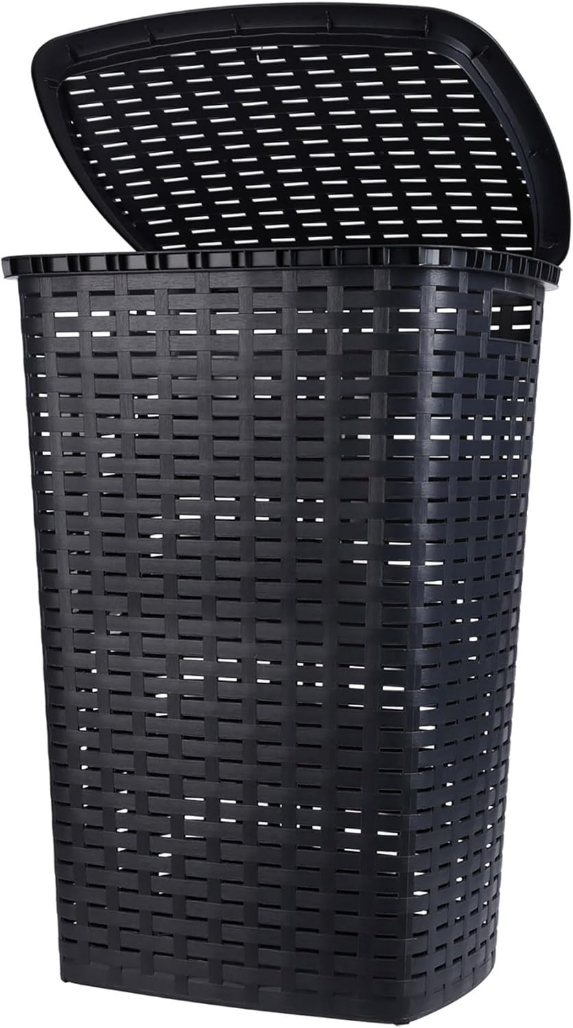 Wäschesammler in Rattan-Optik mit Deckel, Anthrazit