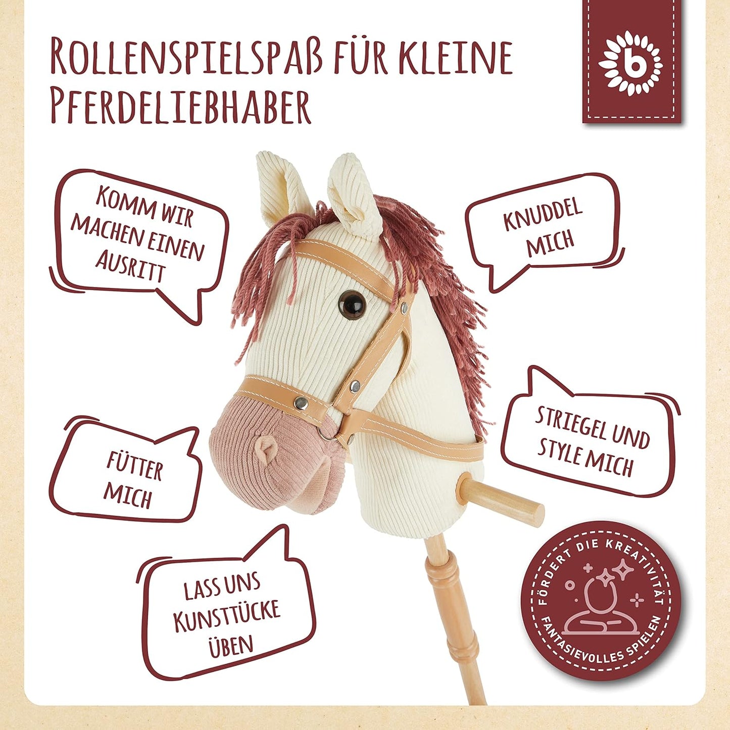 Steckenpferd Ginger mit Rollen und Holzstab, Ginger