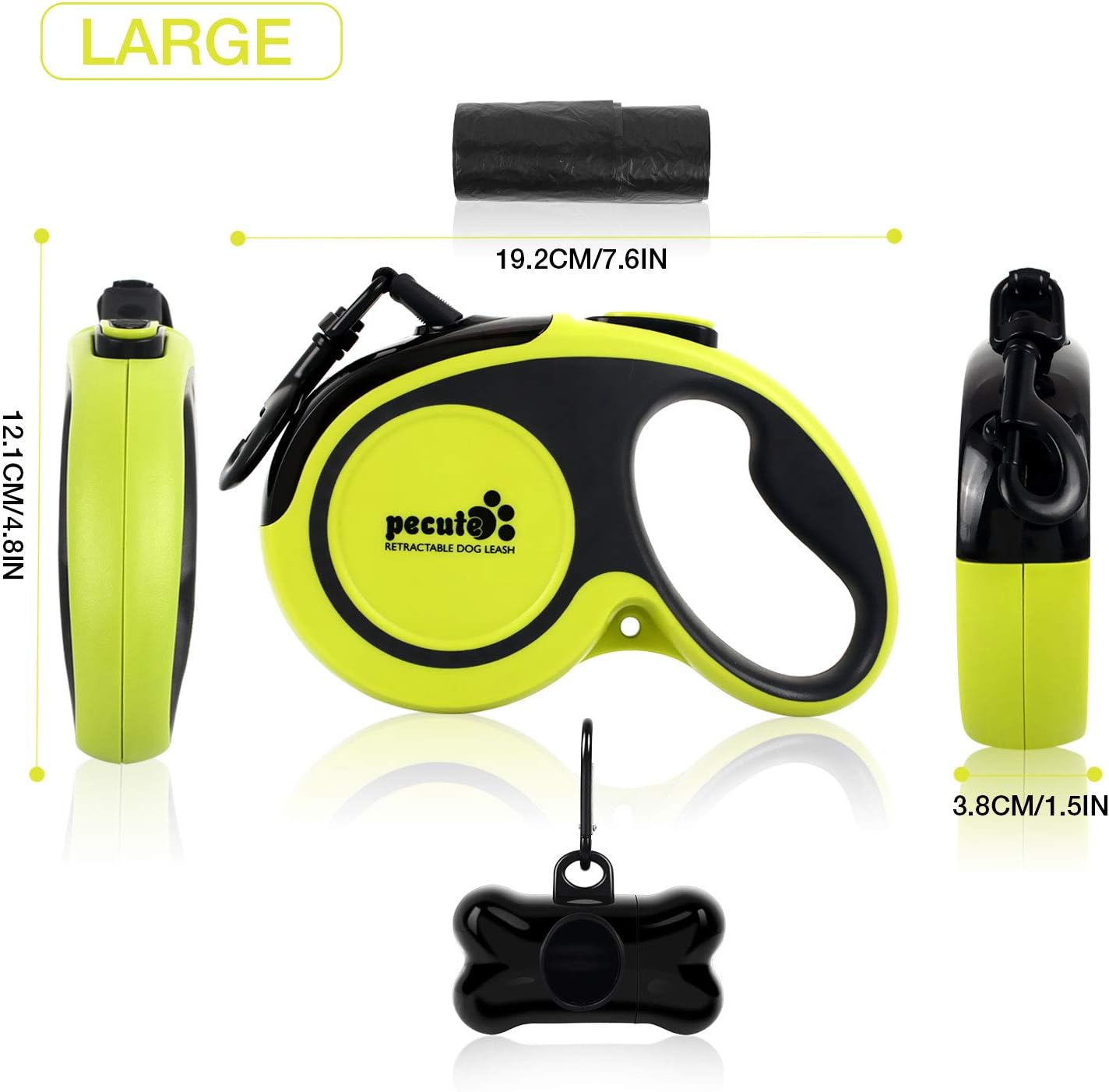 Rollleine, reflektierend mit Müllbox und Müllsack, 5m, Grün|5m | 50 kg max