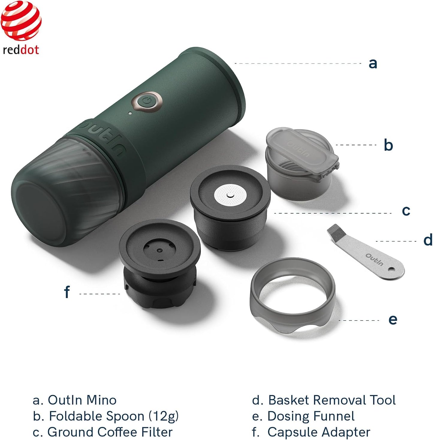 Mino tragbare Espressomaschine mit USB-C-Heizung, Moss Green