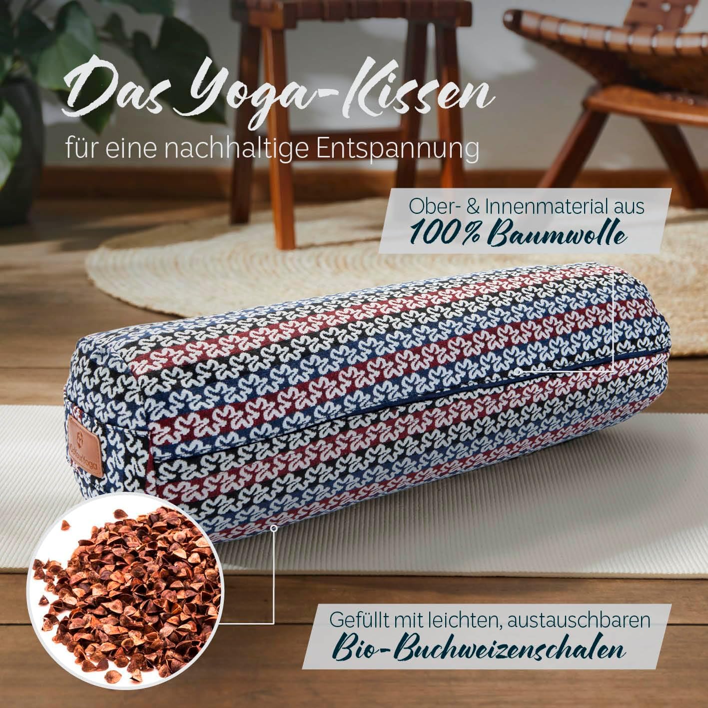 Yoga-Bolster Tarik Buchweizen, Mehrfarbig, Buchweizenschalen Mehrfarbig