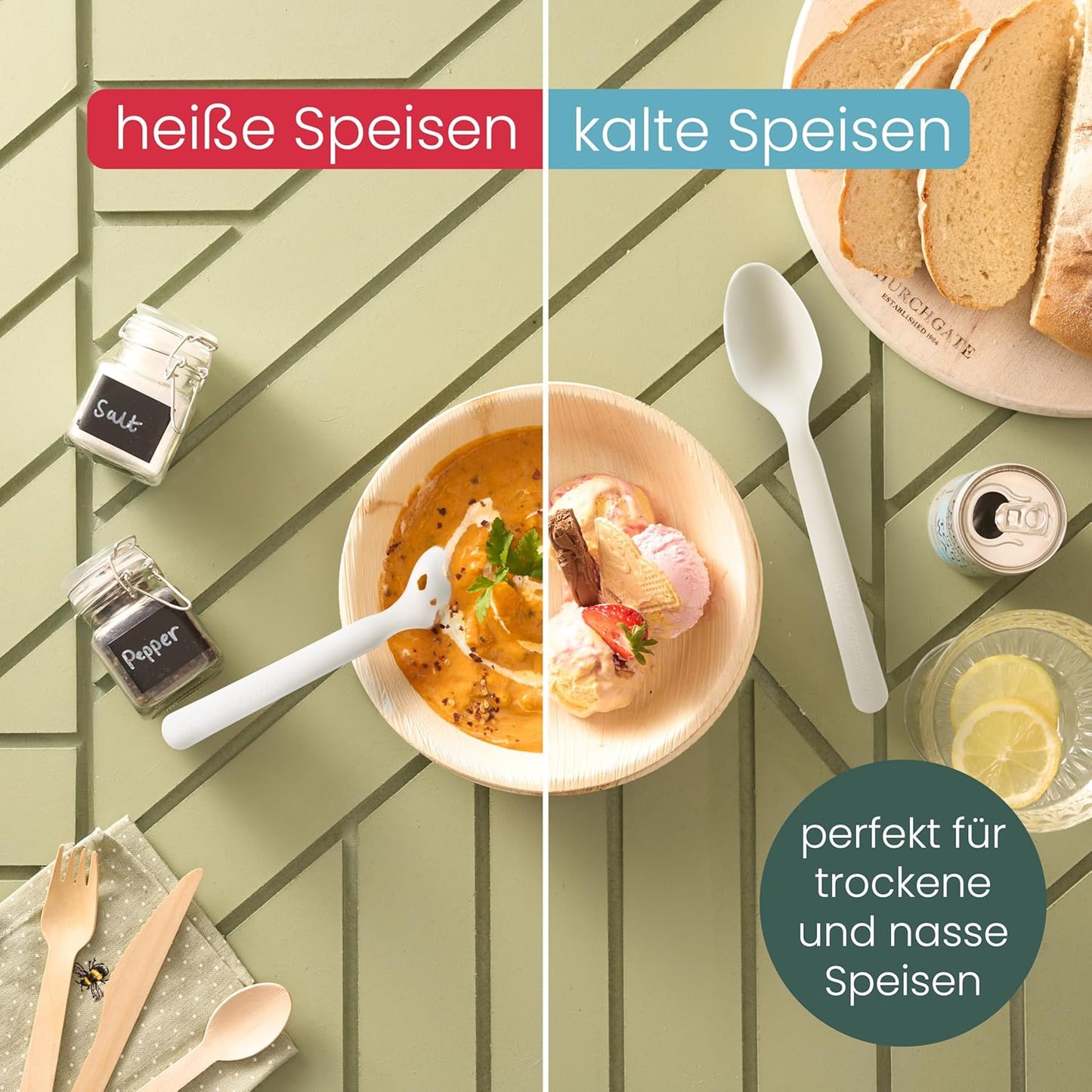 Biologisch abbaubares Löffel-Set, Löffel - Weiss 16cm / 6" 200er Pack