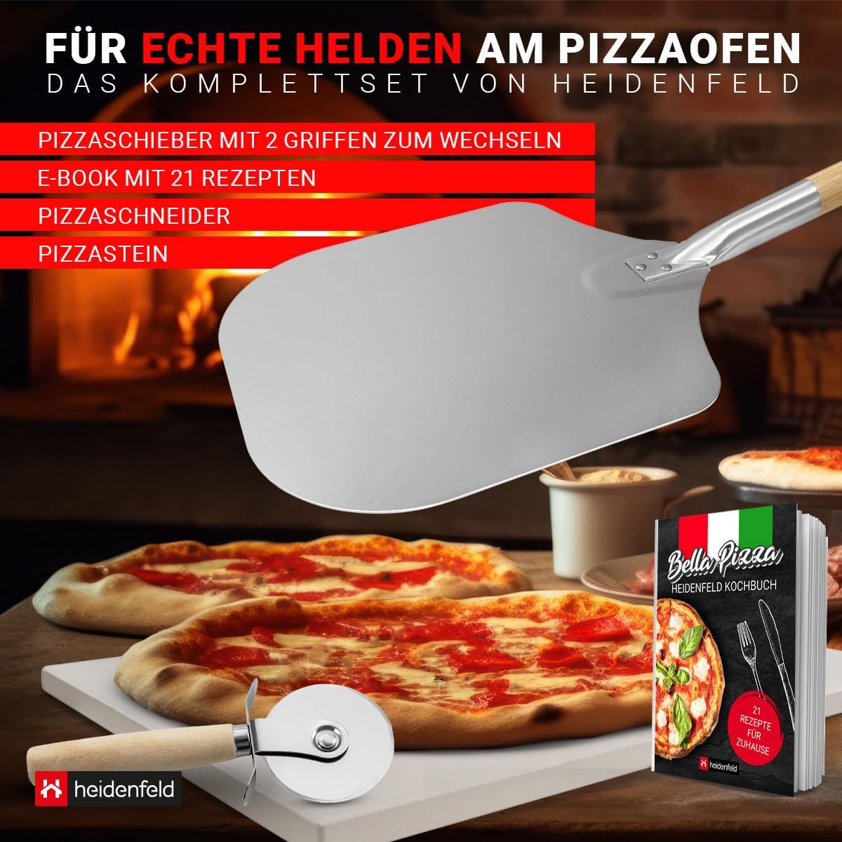 5in1 Pizza-Set mit Pizzastein und Zubehör
