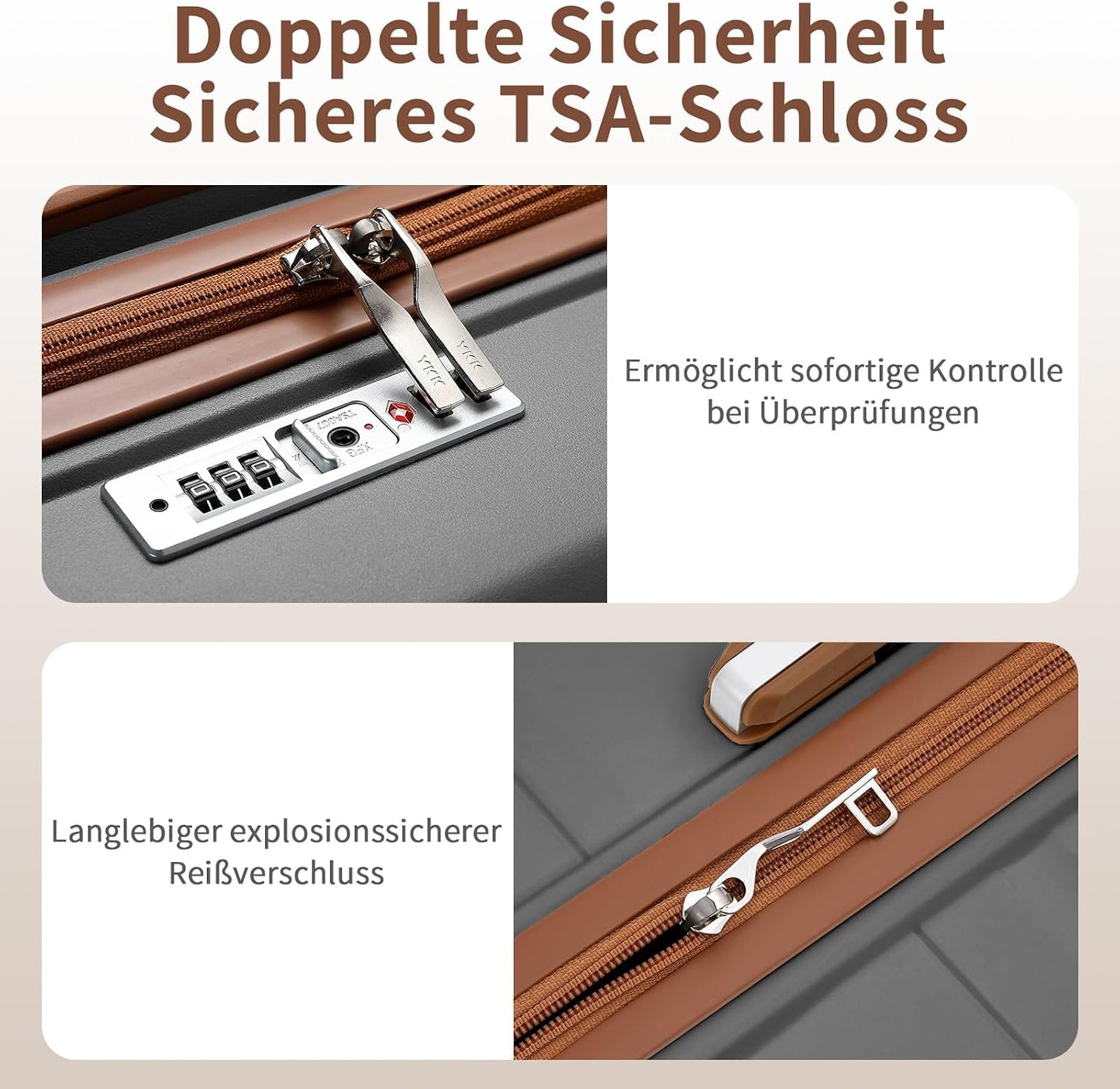 Grosser Reisekoffer mit TSA-Schloss und Doppelrollen, Grau-braun Gross Koffer