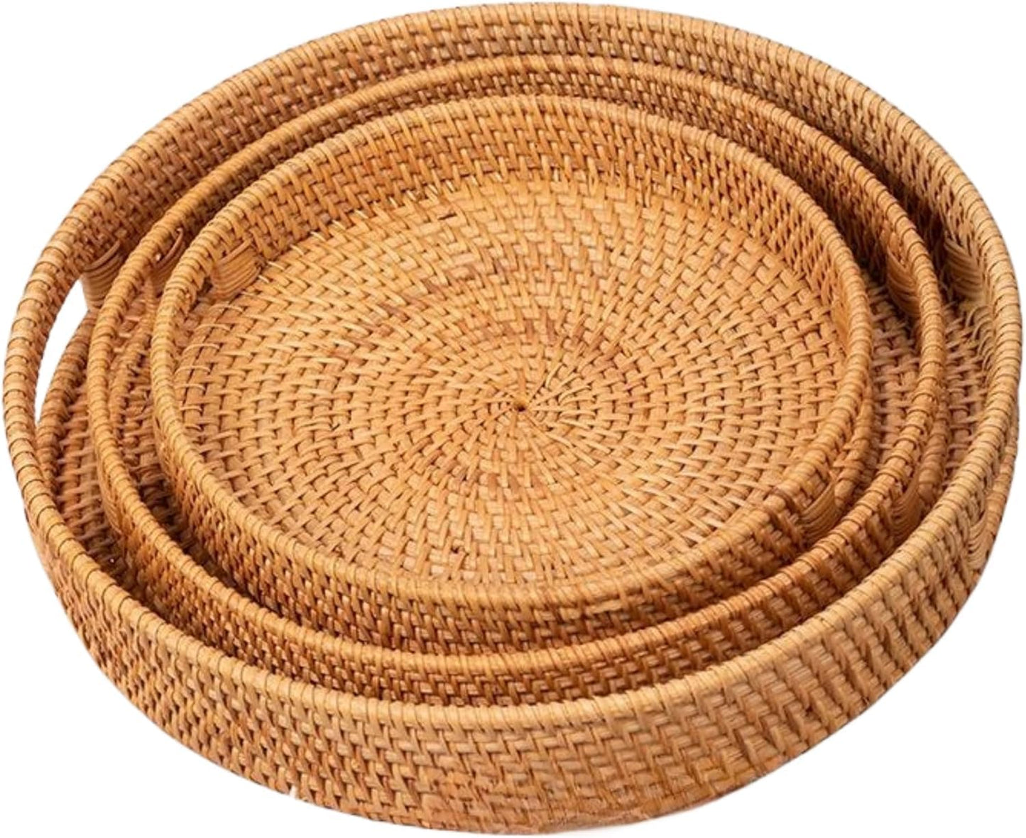 3er-Set Rundes Serviertablett aus Rattan, 3er-set: 25 Cm, 30 Cm, 35 Cm