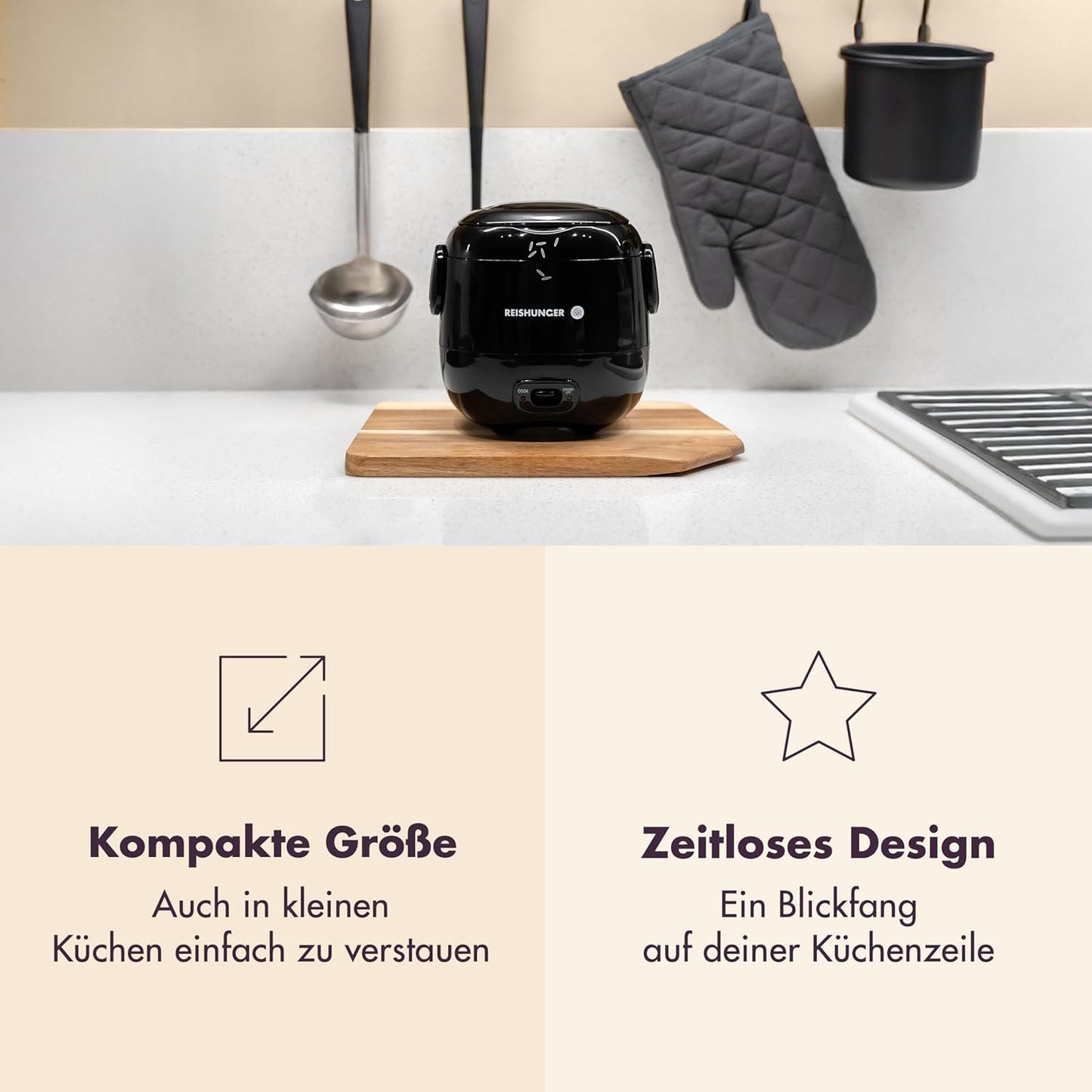 Reiskocher mit Keramikbeschichtung, Schwarz