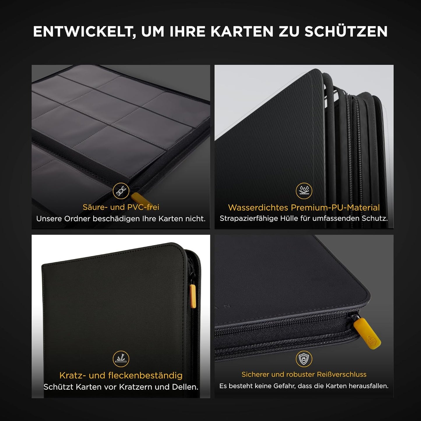 Sammelkarten-Album mit Reissverschluss, 360 Plätze, Schwarz