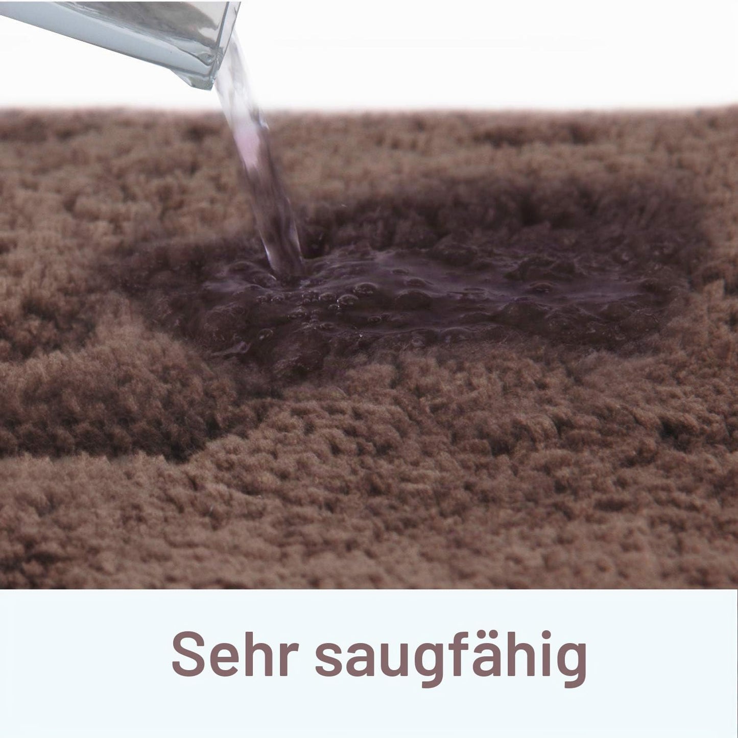 Rutschfester Hochflor Badteppich, maschinenwaschbar, 50 x 80 cm Dunkelbraun