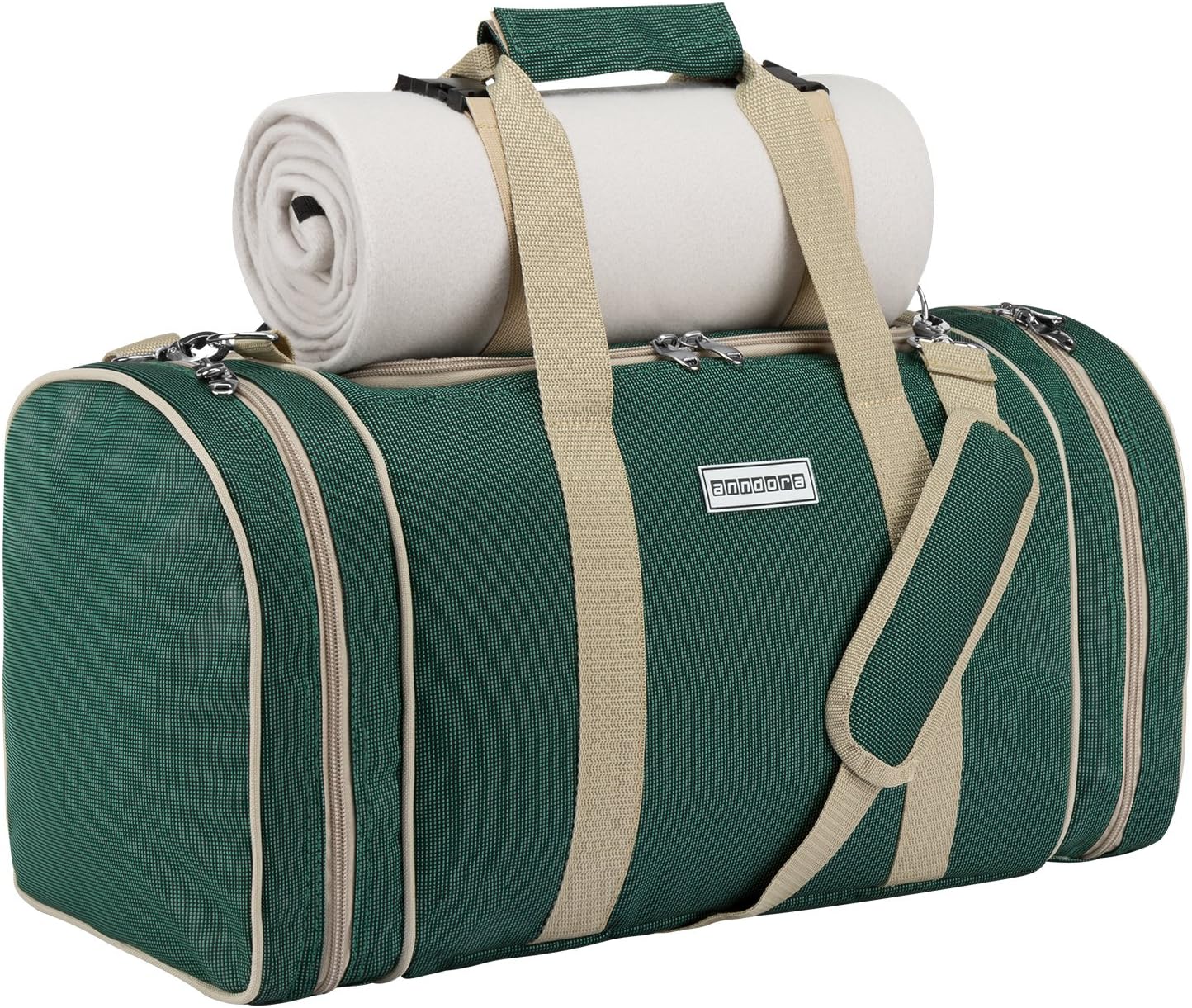 Picknick-Set mit Kühltasche und Decke für 4 Personen, 3337: Dunkelgrün Beige