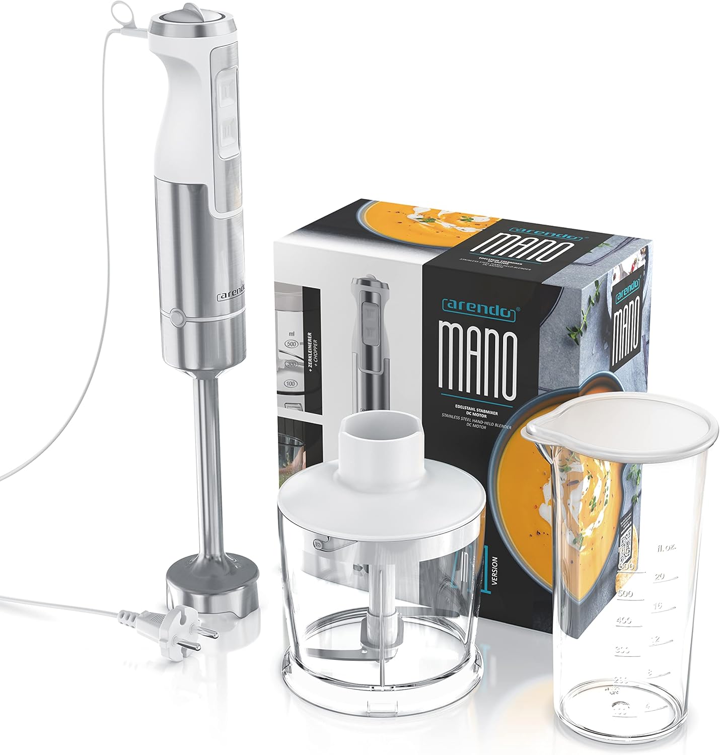 Stabmixer Set Mano mit Turbotaste und Messbecher, B : Weiss