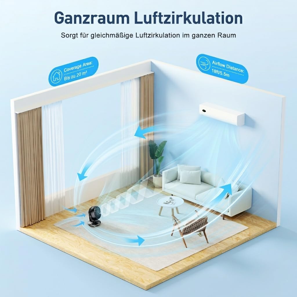 Leiser Tischventilator mit 3 Geschwindigkeiten, Schwarz