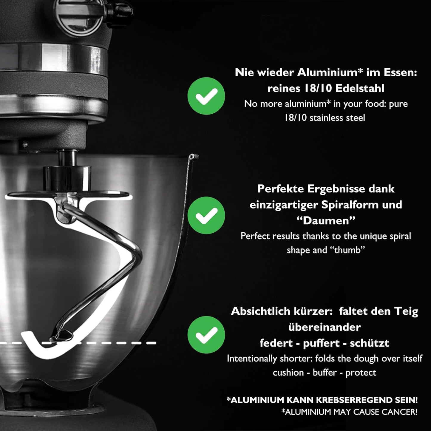 Knethaken Teigpeitsche für Kitchen Aid