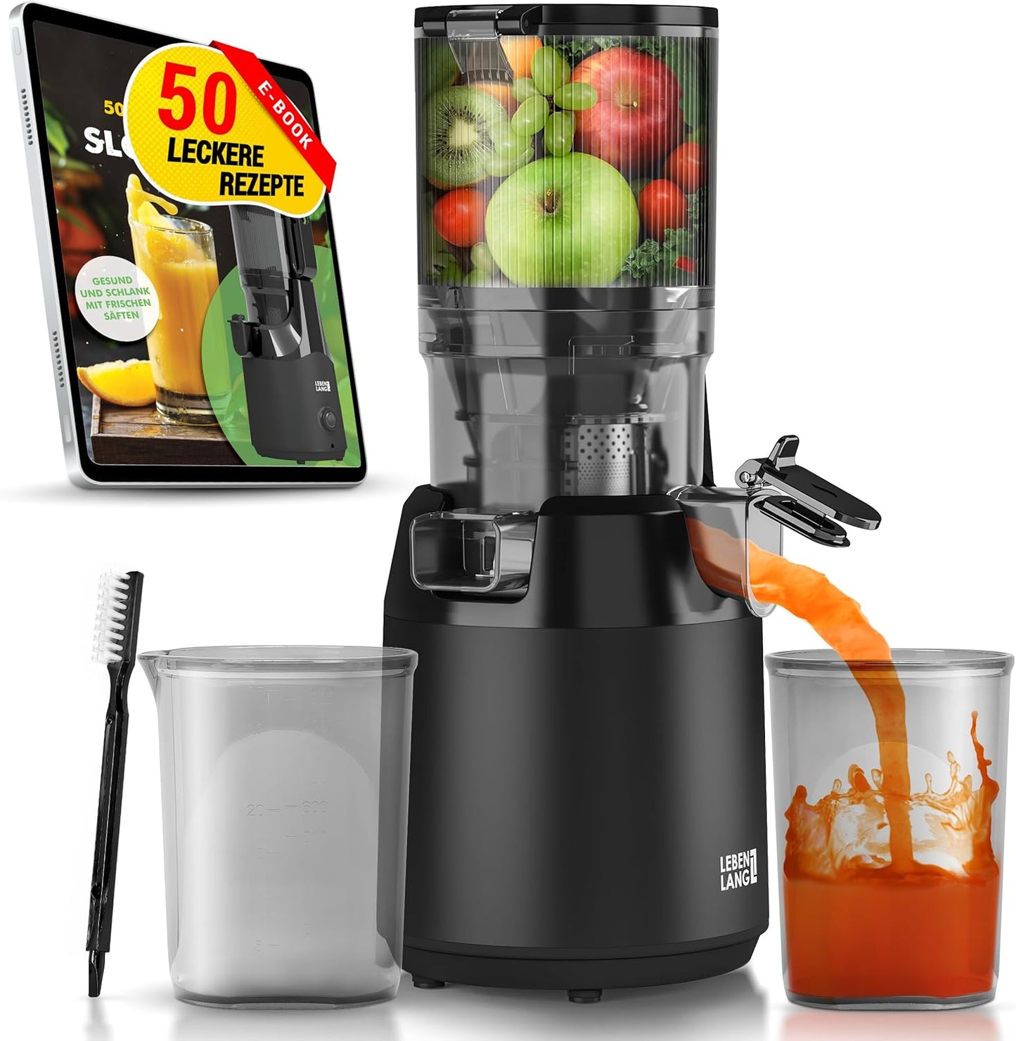 Slow Juicer mit zwei Saftbechern
