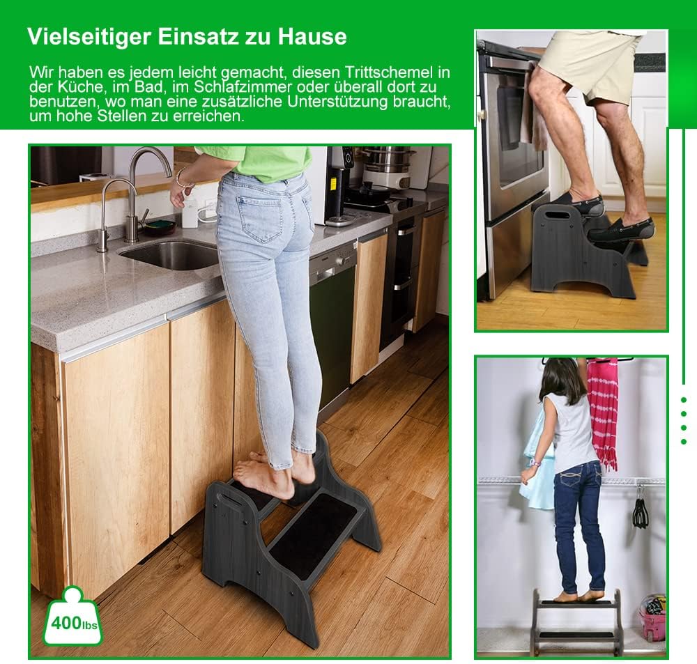 Holz Tritthocker für Kinder, rutschfest und tragbar, Espresso