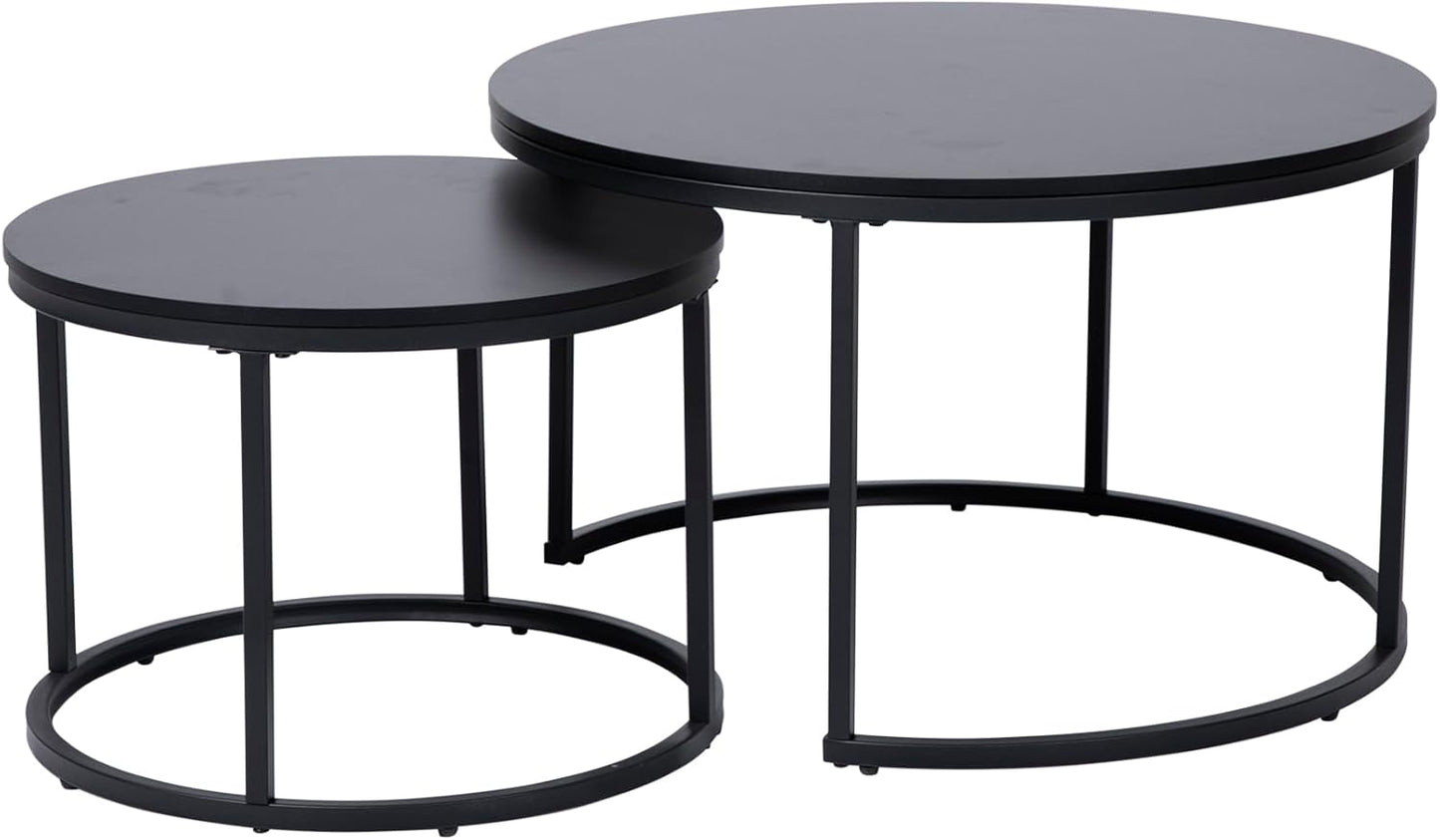 2er-Set Runder Couchtisch mit Metallgestell, Schwarz rund gross