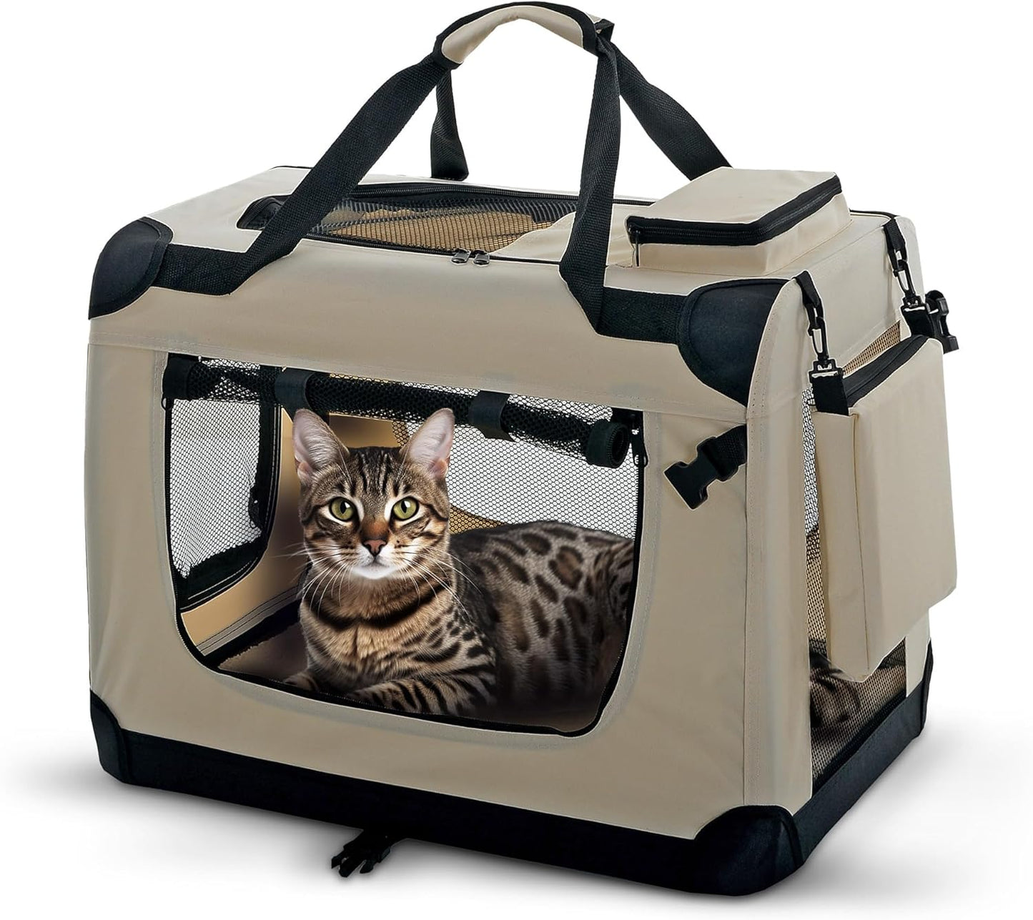 Faltbare Hundetransportbox für Auto (50x34x36 cm), L 50 x B 34 x H 36 cm Beige