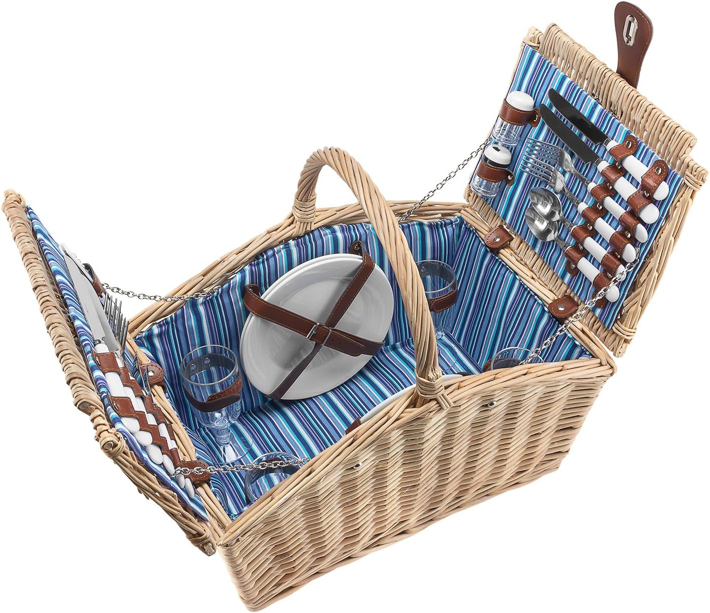 Picknickkorb für 4 Personen, Beige - Blau