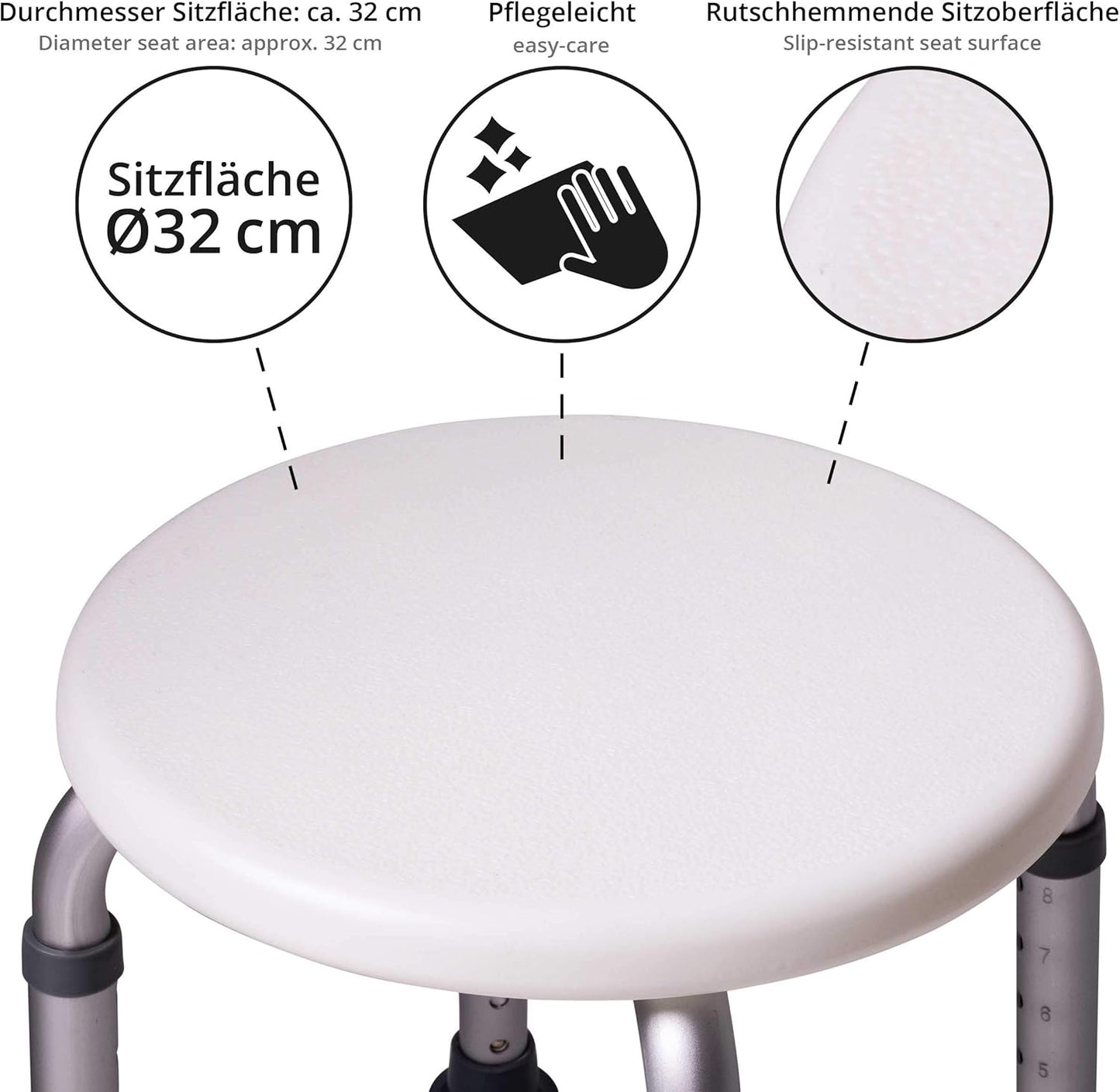 Badhocker bis 150 kg, Duschhocker rund weiß 150 kg