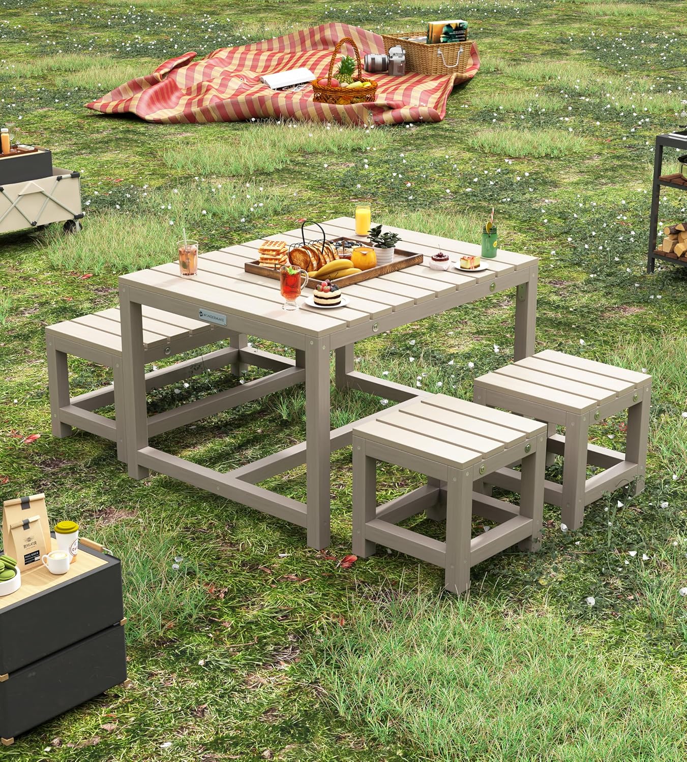 Design-Kindersitzgruppe "sedensa2" mit Abdeckung, Fichte, Beige + Grau