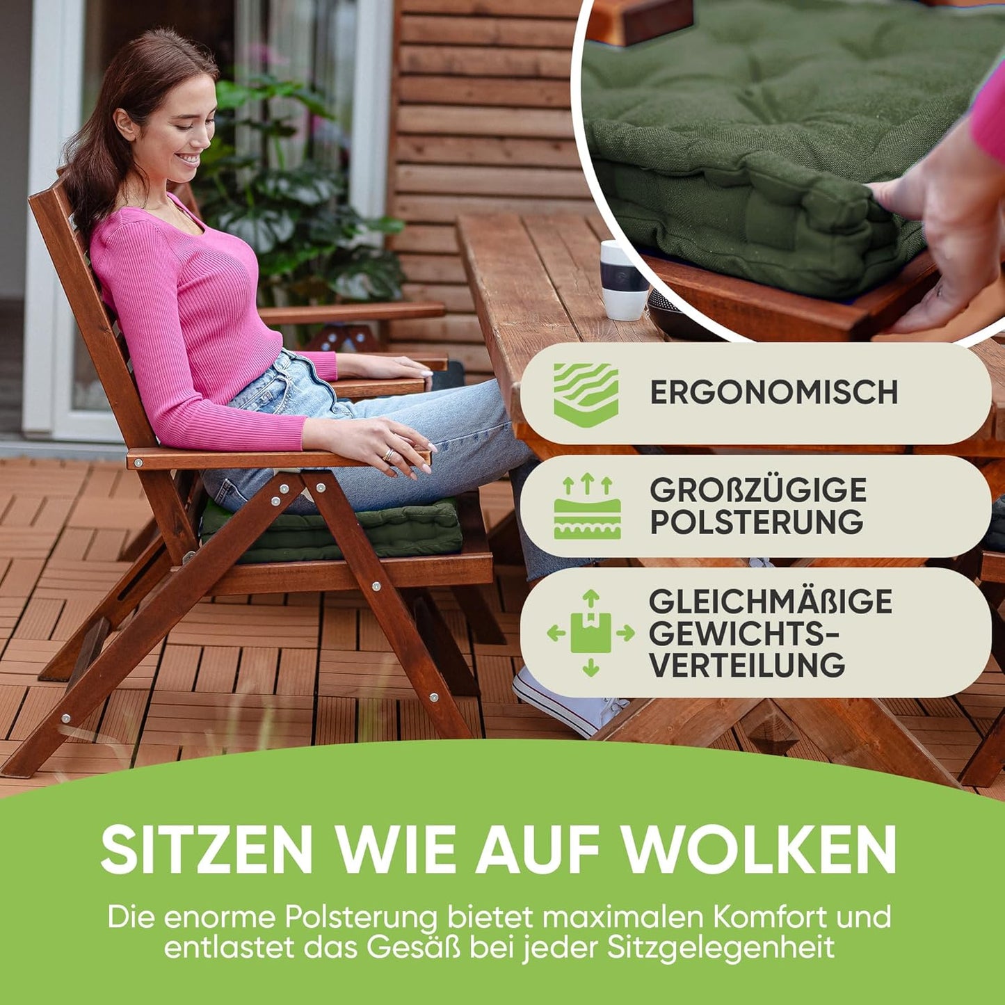 4er-Set Sitzkissen, 4 Stück (1er Pack) Khaki