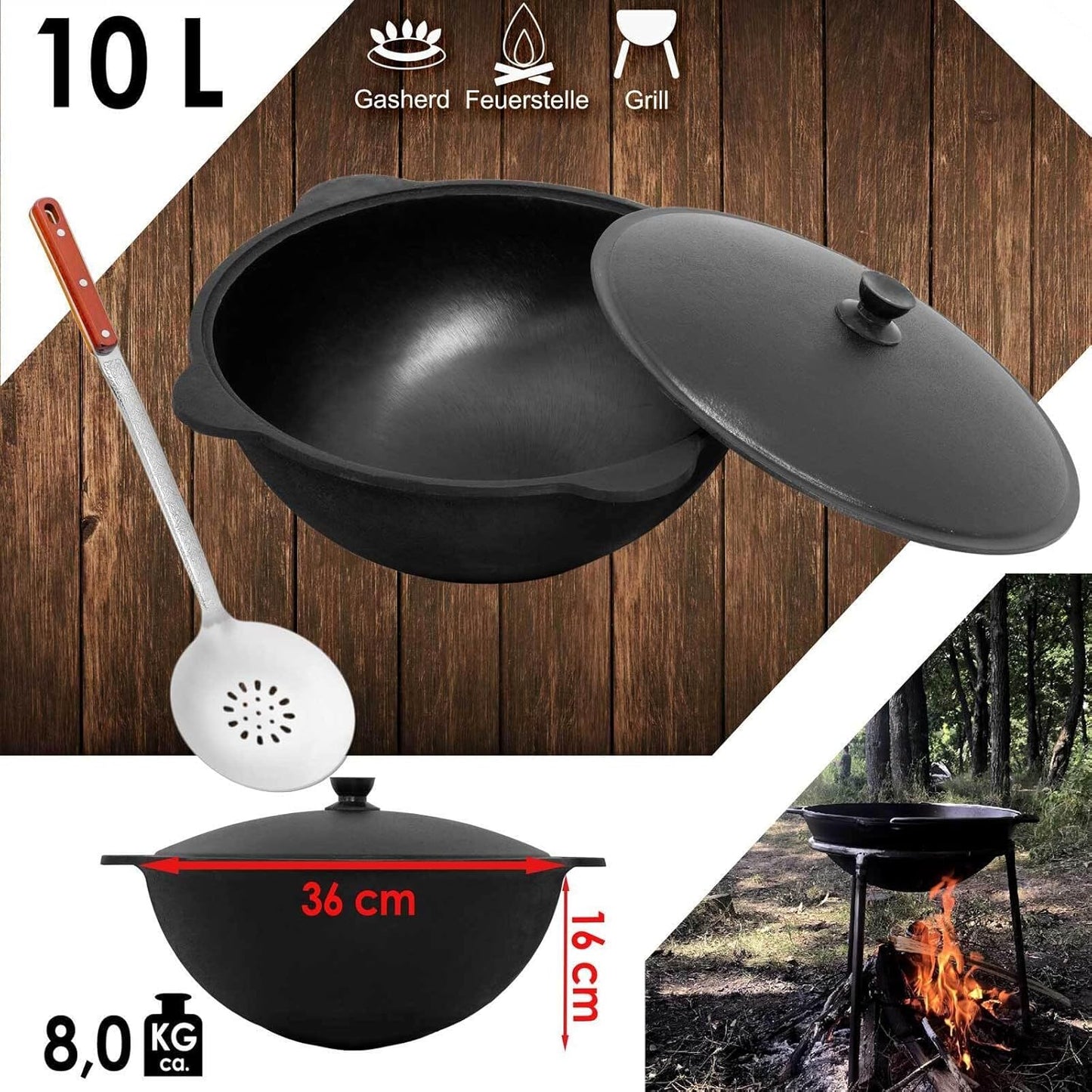 Grillwok mit Schaumkelle, 10 L Mit Schaumkelle