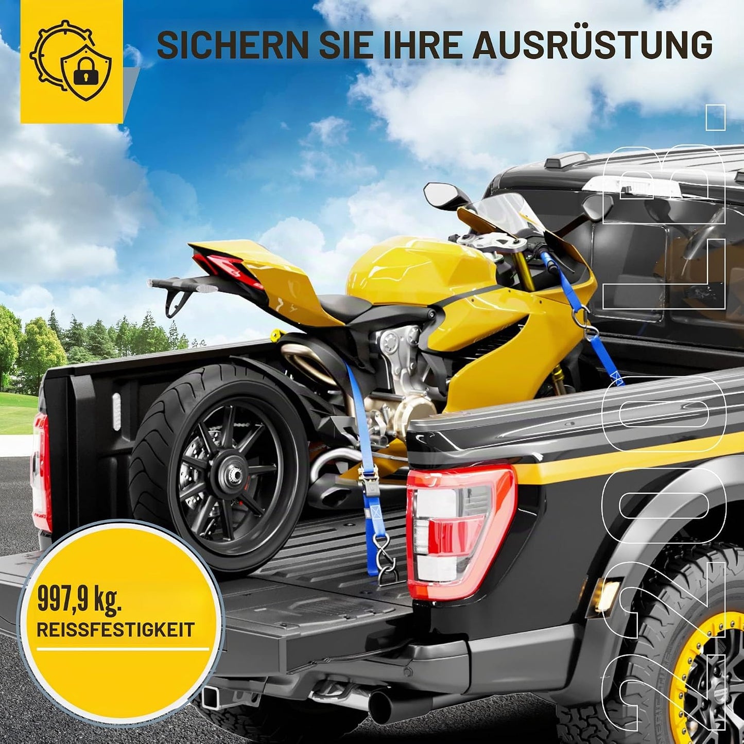 Spanngurte mit Ratsche-Set, 1000 kg, Blue 4 Pack - 1000 KG