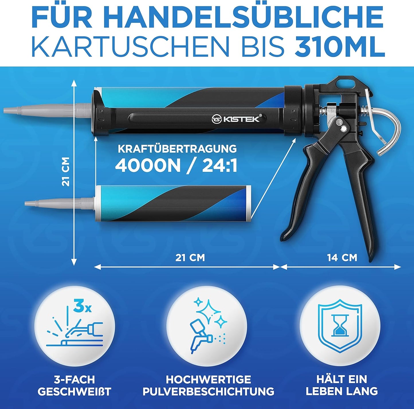 Profi Kartuschenpresse mit 24:1 Übersetzung, KISTEK® Kartuschenpresse 310ml