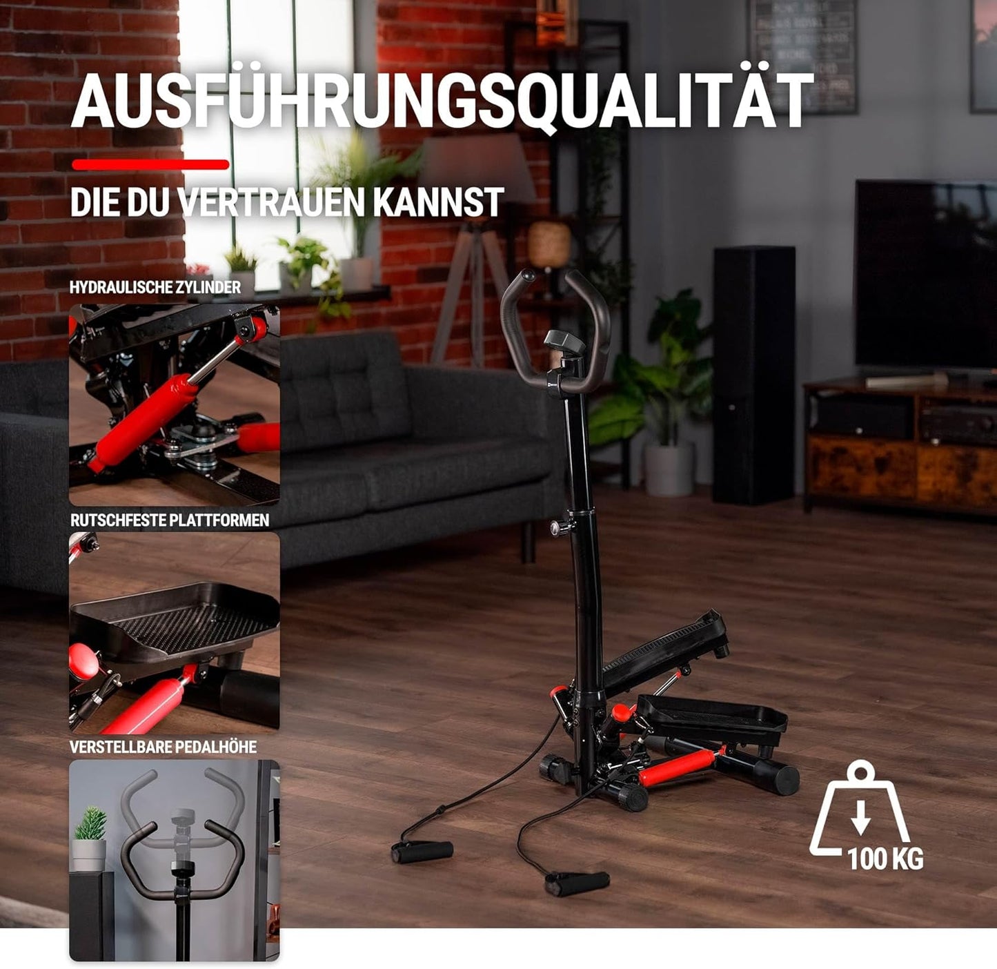 Stepper mit Lenker & Trainingscomputer, Schwarz-rot