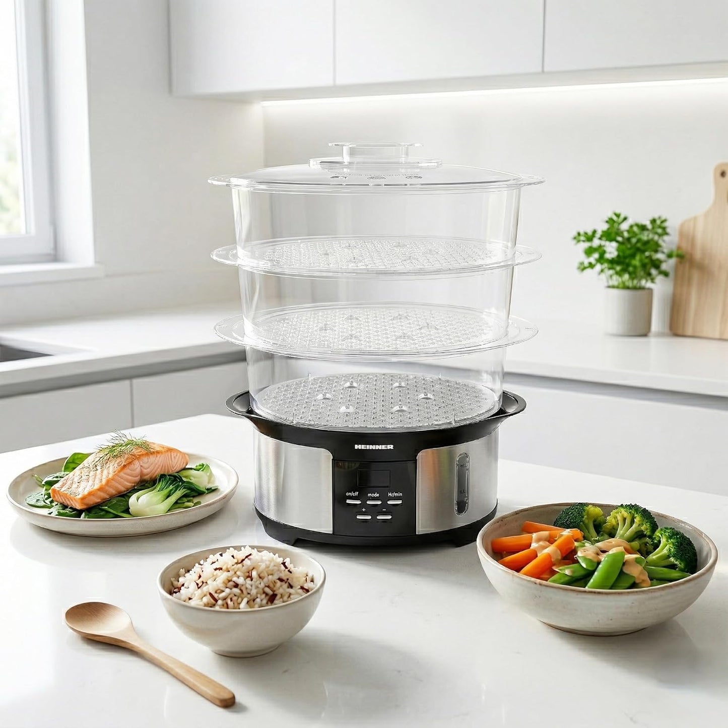 Dampfgarer mit 5 Programmen & Timer (12 L, 3 Etagen)